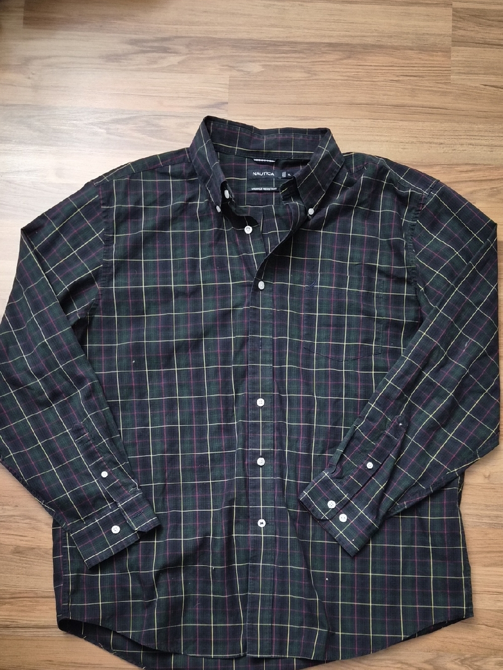 Nautica Dark Green Plaid Button-Down Shirt